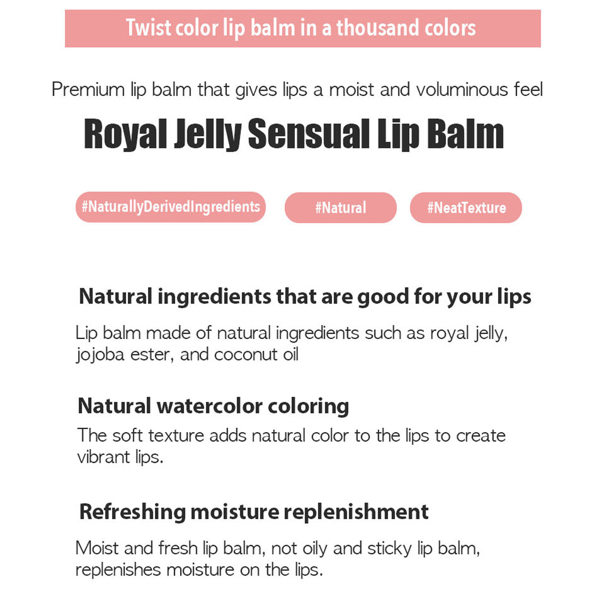 Petic Girl Royal Jelly Sensual lip Balm #Red-Waltz#Pink-Move