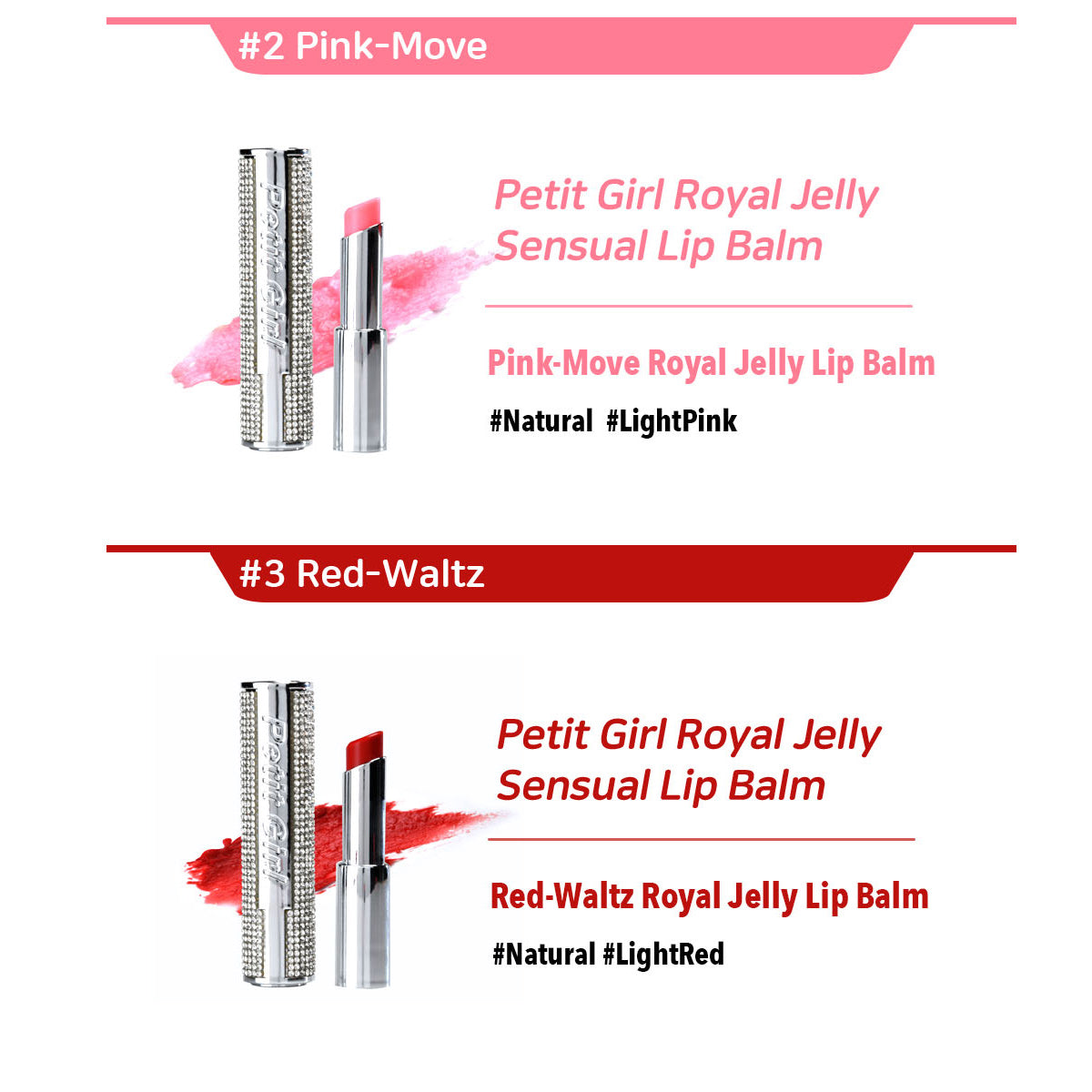 Petic Girl Royal Jelly Sensual lip Balm #Red-Waltz#Pink-Move